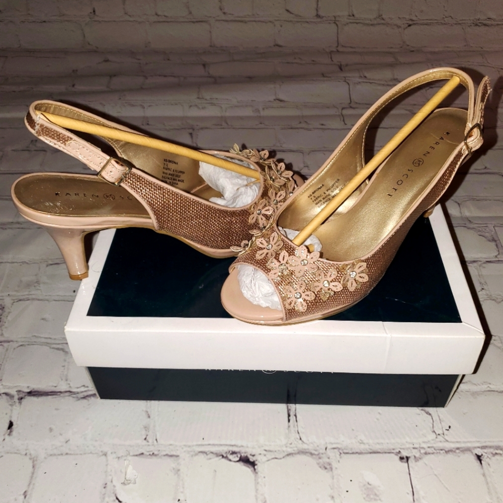 Karen Scott Womens Bronaa Peep Toe SlingBack Classic Pumps, Nude, Size 7.5
